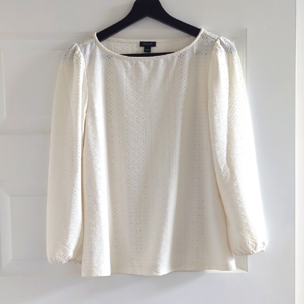 Ann Taylor Ivory Textured Blouse